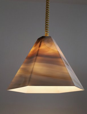 Mid-Century Pendant Lamp in Glass with Marble Effect & Curly Cable, 1970s-VNE-1011509