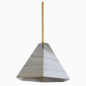 Mid-Century Pendant Lamp in Glass with Marble Effect & Curly Cable, 1970s-VNE-1011509