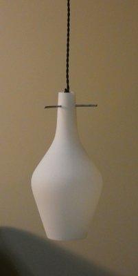 Mid-Century Pendant Lamp in Opaline Glass and Iron, Italy, 1950s-ERB-2020093