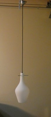 Mid-Century Pendant Lamp in Opaline Glass and Iron, Italy, 1950s-ERB-2020093