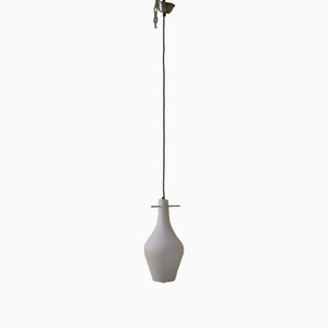 Mid-Century Pendant Lamp in Opaline Glass and Iron, Italy, 1950s-ERB-2020093