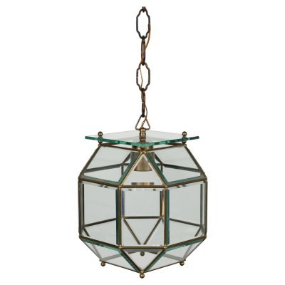 Mid-Century Pendant Light in Brass and Beveled Glass in the style of Adolf Loos, Italy, 1950s-LYQ-1818959