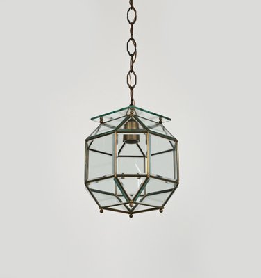 Mid-Century Pendant Light in Brass and Beveled Glass in the style of Adolf Loos, Italy, 1950s-LYQ-1818959