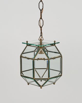 Mid-Century Pendant Light in Brass and Beveled Glass in the style of Adolf Loos, Italy, 1950s-LYQ-1818959