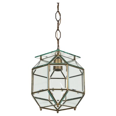 Mid-Century Pendant Light in Brass and Beveled Glass in the style of Adolf Loos, Italy, 1950s-LYQ-1818959