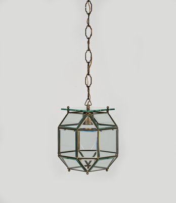 Mid-Century Pendant Light in Brass and Beveled Glass in the style of Adolf Loos, Italy, 1950s-LYQ-1818959