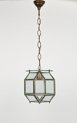 Mid-Century Pendant Light in Brass and Beveled Glass in the style of Adolf Loos, Italy, 1950s-LYQ-1818959