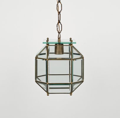 Mid-Century Pendant Light in Brass and Beveled Glass in the style of Adolf Loos, Italy, 1950s-LYQ-1818959