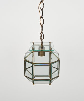 Mid-Century Pendant Light in Brass and Beveled Glass in the style of Adolf Loos, Italy, 1950s-LYQ-1818959