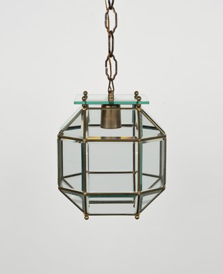 Mid-Century Pendant Light in Brass and Beveled Glass in the style of Adolf Loos, Italy, 1950s-LYQ-1818959