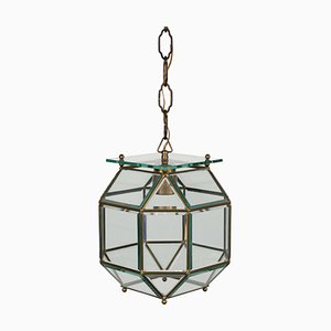 Mid-Century Pendant Light in Brass and Beveled Glass in the style of Adolf Loos, Italy, 1950s-LYQ-1818959