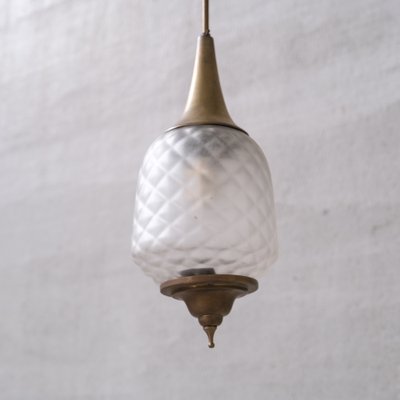 Mid-Century Pendant Light in Brass and Glass Etched, 1950s-JRP-1720745