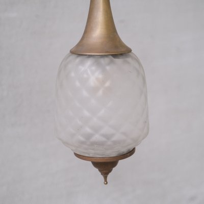 Mid-Century Pendant Light in Brass and Glass Etched, 1950s-JRP-1720745