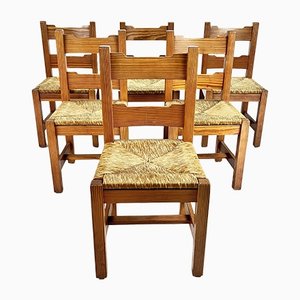 Mid-Century Pine and Rush Dining Chairs, Set of 6, 1960s-RMX-1219643