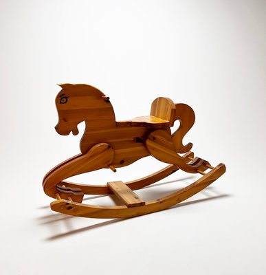 Mid-Century Pine Wood Rocking Horse, 1960s-RMX-1170309