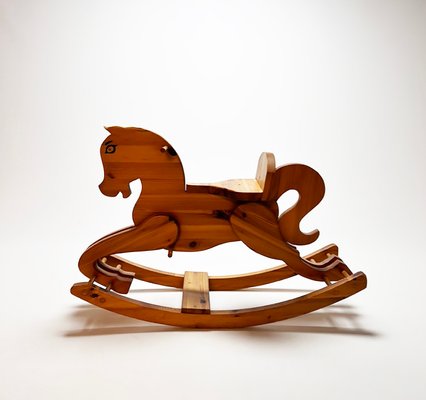 Mid-Century Pine Wood Rocking Horse, 1960s-RMX-1170309