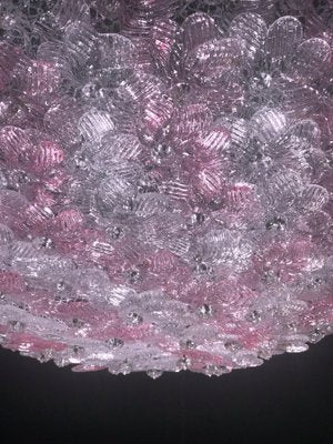 Mid-Century Pink and Ice Murano Glass Flowers Basket Ceiling Light-MBH-1032452