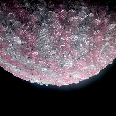 Mid-Century Pink and Ice Murano Glass Flowers Basket Ceiling Light-MBH-1032452