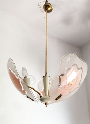 Mid-Century Pink and White Opaline Glass and Brass Ceiling Lamp Attributed to Stilnovo-GGK-732010