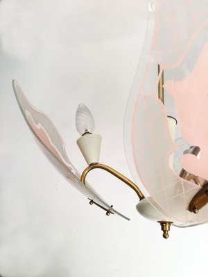 Mid-Century Pink and White Opaline Glass and Brass Ceiling Lamp Attributed to Stilnovo-GGK-732010