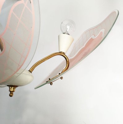 Mid-Century Pink and White Opaline Glass and Brass Ceiling Lamp Attributed to Stilnovo-GGK-732010