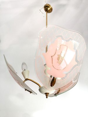 Mid-Century Pink and White Opaline Glass and Brass Ceiling Lamp Attributed to Stilnovo-GGK-732010