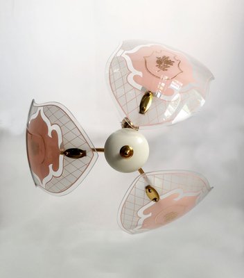 Mid-Century Pink and White Opaline Glass and Brass Ceiling Lamp Attributed to Stilnovo-GGK-732010