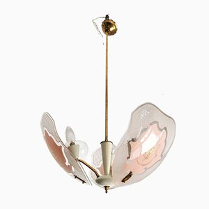 Mid-Century Pink and White Opaline Glass and Brass Ceiling Lamp Attributed to Stilnovo-GGK-732010