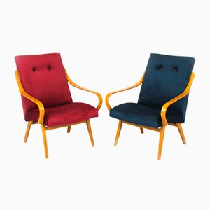 Mid-Century Pink & Blue Bentwood Armchairs attributed to Jaroslav Smidek for TON, 1960s, Set of 2-WVS-1700249