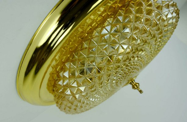 Mid-Century Plafoniere Amber Glass Structure Brass Ceiling Lamp, 1970s-FH-958235