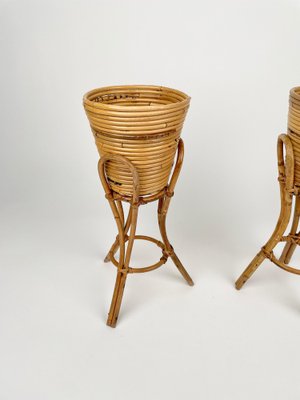 Mid-Century Planters in Rattan & Bamboo, Italy, 1960s, Set of 2-LYQ-1268978