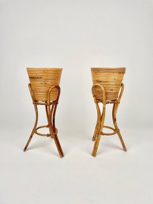 Mid-Century Planters in Rattan & Bamboo, Italy, 1960s, Set of 2-LYQ-1268978