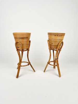 Mid-Century Planters in Rattan & Bamboo, Italy, 1960s, Set of 2-LYQ-1268978