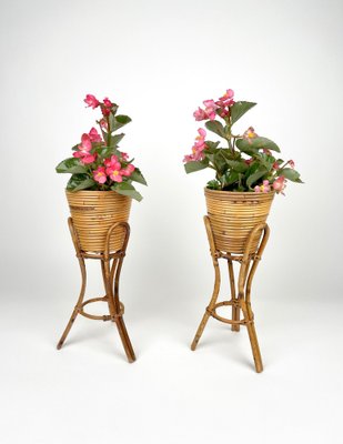 Mid-Century Planters in Rattan & Bamboo, Italy, 1960s, Set of 2-LYQ-1268978