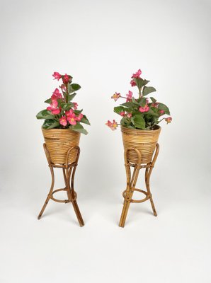 Mid-Century Planters in Rattan & Bamboo, Italy, 1960s, Set of 2-LYQ-1268978