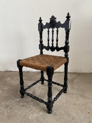 Mid-century Portuguese Black Painted Wood and Straw Living Room Set, 1960s, Set of 6-DHH-669479