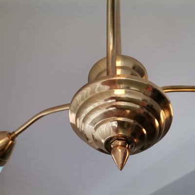 Mid-Century Portuguese Modern Blue Glass, Gold & Metal Sputnik Chandelier 1940s-SCS-1058051