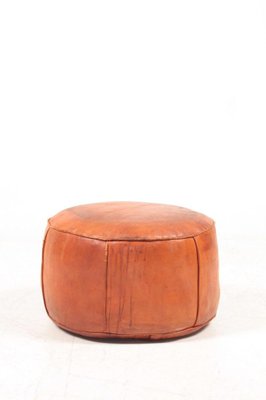 Mid-Century Pouf in Patinated Leather, Denmark, 1960s-FK-1048017