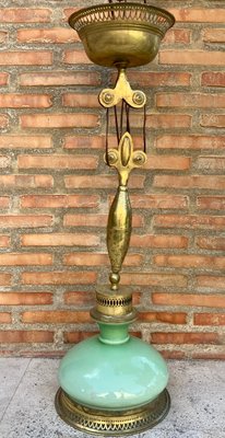 Mid-Century Pulley Pendant Lamp with Opaline Green Crystal and Brass, 1960s-NOU-786488