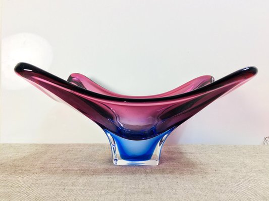 Mid-Century Purple & Blue Murano Glass Bowl Centerpiece from Fratelli Toso, 1970s-UWE-1779503