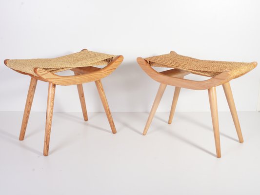 Mid-Century Raffia Stools from Uluv, 1960s, Set of 2-IND-1773656