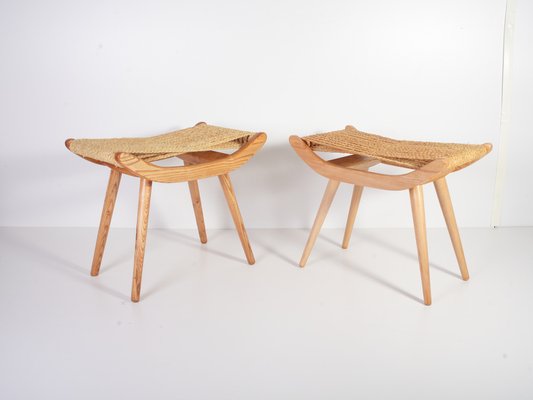 Mid-Century Raffia Stools from Uluv, 1960s, Set of 2-IND-1773656