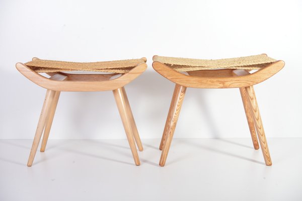 Mid-Century Raffia Stools from Uluv, 1960s, Set of 2-IND-1773656