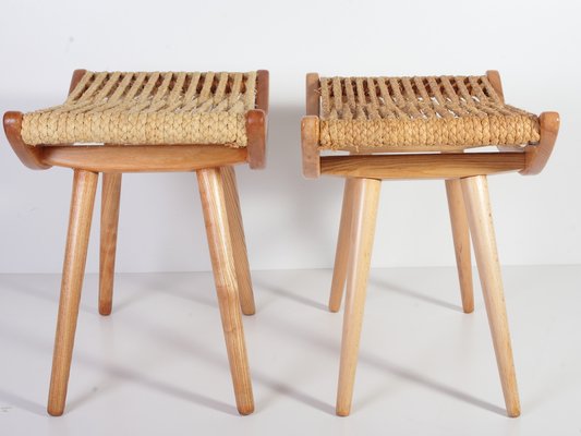 Mid-Century Raffia Stools from Uluv, 1960s, Set of 2-IND-1773656