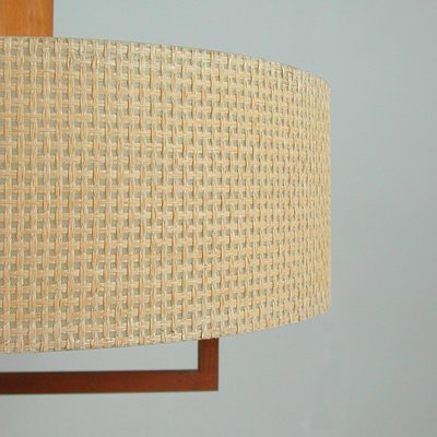 Mid-Century Raffia Teak and Milk Glass Pendant from Temde, Switzerland, 1960s-OE-1290411