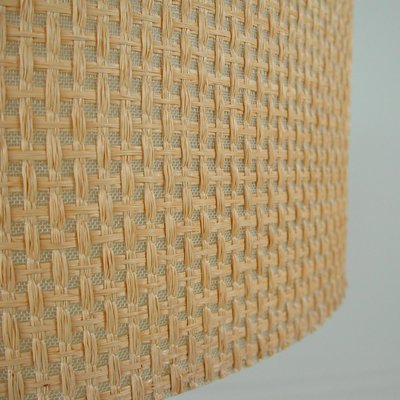 Mid-Century Raffia Teak and Milk Glass Pendant from Temde, Switzerland, 1960s-OE-1290411