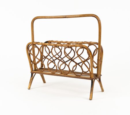 Mid-Century Rattan and Bamboo Magazine Rack, Italy, 1960s-LYQ-1796887