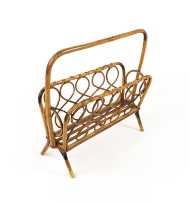 Mid-Century Rattan and Bamboo Magazine Rack, Italy, 1960s-LYQ-1796887