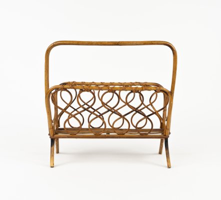 Mid-Century Rattan and Bamboo Magazine Rack, Italy, 1960s-LYQ-1796887