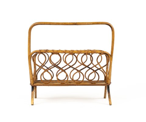 Mid-Century Rattan and Bamboo Magazine Rack, Italy, 1960s-LYQ-1796887